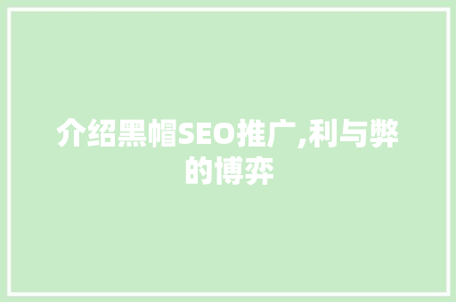 介绍黑帽SEO推广,利与弊的博弈 网站建设