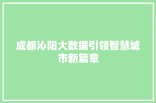 成都沁阳大数据引领智慧城市新篇章
