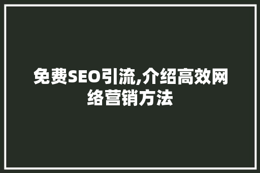 免费SEO引流,介绍高效网络营销方法 项目报告