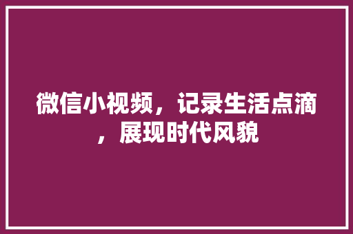 微信小视频，记录生活点滴，展现时代风貌