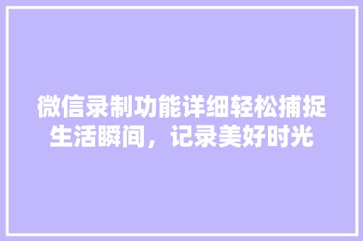 微信录制功能详细轻松捕捉生活瞬间，记录美好时光
