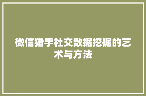 微信猎手社交数据挖掘的艺术与方法