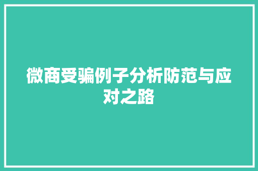 微商受骗例子分析防范与应对之路