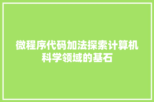 微程序代码加法探索计算机科学领域的基石