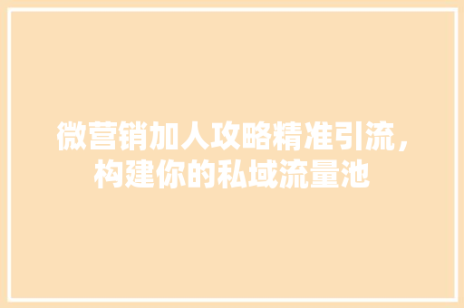 微营销加人攻略精准引流，构建你的私域流量池