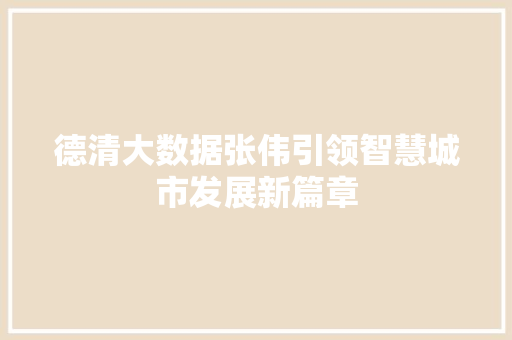 德清大数据张伟引领智慧城市发展新篇章