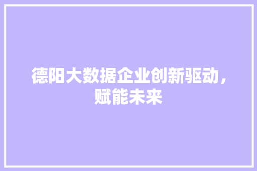 德阳大数据企业创新驱动，赋能未来