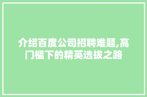 介绍百度公司招聘难题,高门槛下的精英选拔之路 商务信函