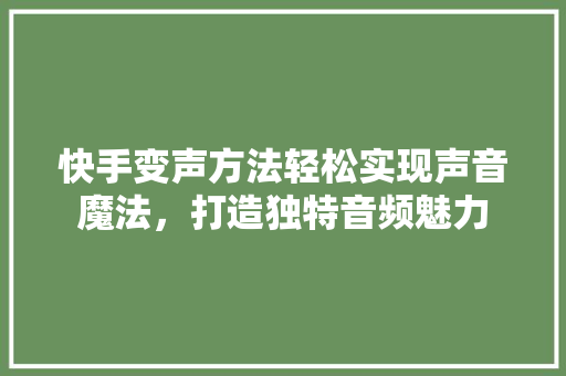 快手变声方法轻松实现声音魔法，打造独特音频魅力