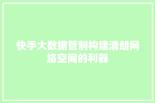 快手大数据管制构建清朗网络空间的利器