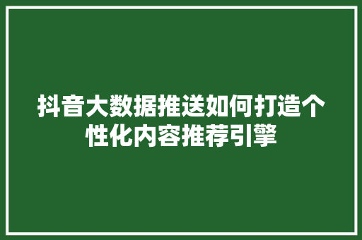 抖音大数据推送如何打造个性化内容推荐引擎