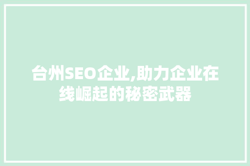 台州SEO企业,助力企业在线崛起的秘密武器