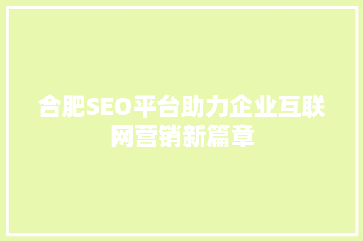 合肥SEO平台助力企业互联网营销新篇章
