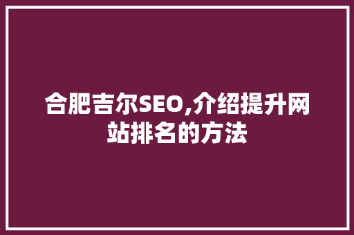 合肥吉尔SEO,介绍提升网站排名的方法