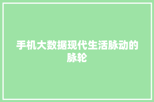 手机大数据现代生活脉动的脉轮