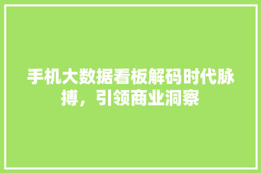 手机大数据看板解码时代脉搏，引领商业洞察