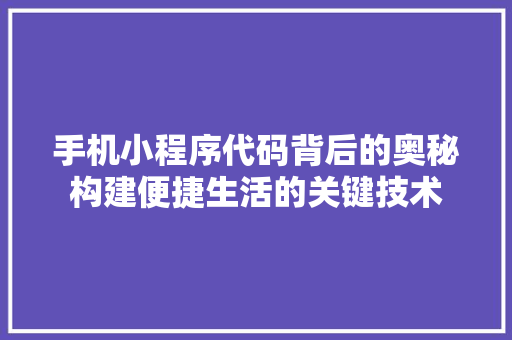 手机小程序代码背后的奥秘构建便捷生活的关键技术