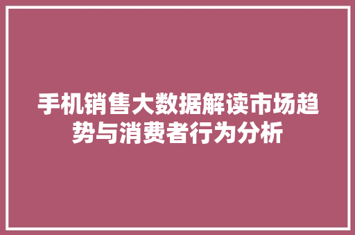 手机销售大数据解读市场趋势与消费者行为分析