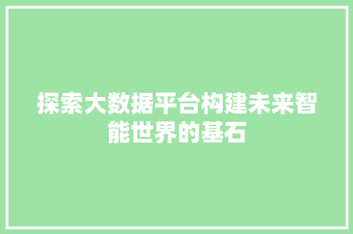 探索大数据平台构建未来智能世界的基石