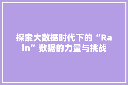探索大数据时代下的“Rain”数据的力量与挑战