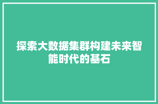 探索大数据集群构建未来智能时代的基石