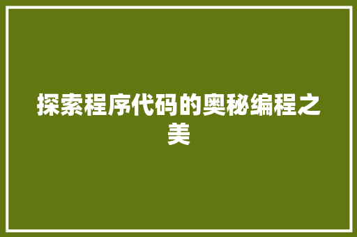 探索程序代码的奥秘编程之美