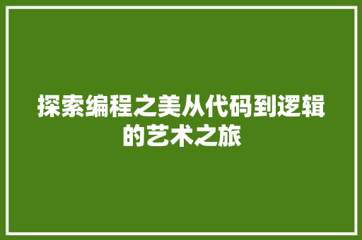 探索编程之美从代码到逻辑的艺术之旅