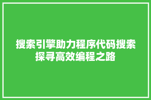 搜索引擎助力程序代码搜索探寻高效编程之路