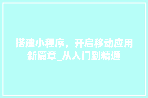 搭建小程序，开启移动应用新篇章_从入门到精通
