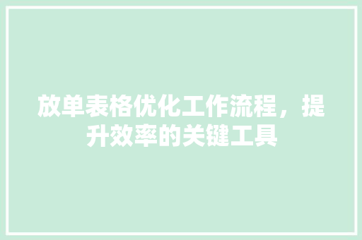 放单表格优化工作流程，提升效率的关键工具