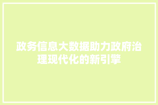 政务信息大数据助力政府治理现代化的新引擎