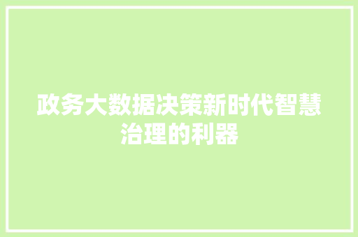 政务大数据决策新时代智慧治理的利器
