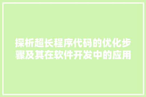 探析超长程序代码的优化步骤及其在软件开发中的应用