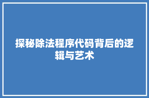 探秘除法程序代码背后的逻辑与艺术