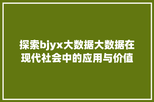 探索bjyx大数据大数据在现代社会中的应用与价值