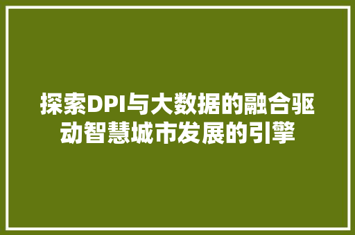 探索DPI与大数据的融合驱动智慧城市发展的引擎