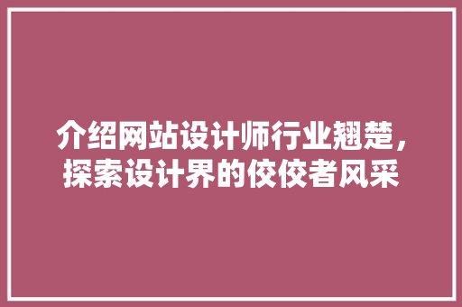 介绍网站设计师行业翘楚，探索设计界的佼佼者风采 项目报告