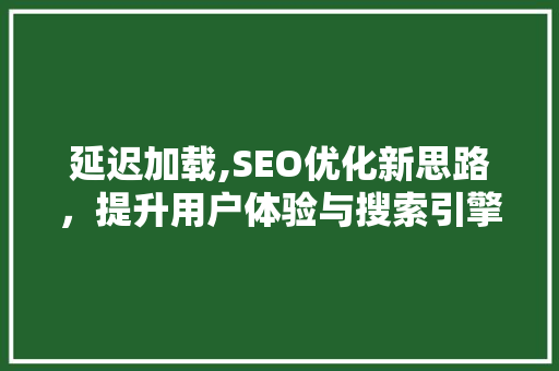 延迟加载,SEO优化新思路，提升用户体验与搜索引擎排名