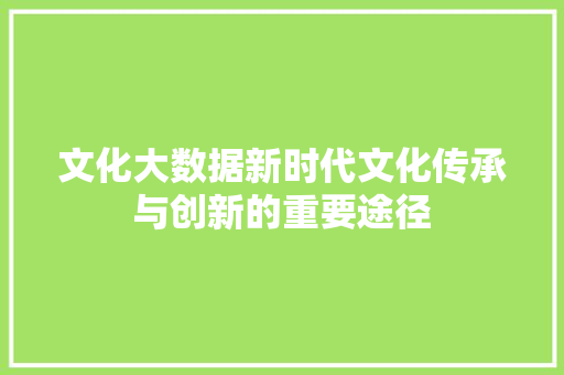 文化大数据新时代文化传承与创新的重要途径