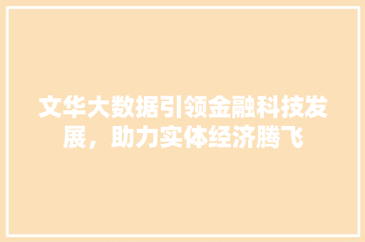 文华大数据引领金融科技发展，助力实体经济腾飞
