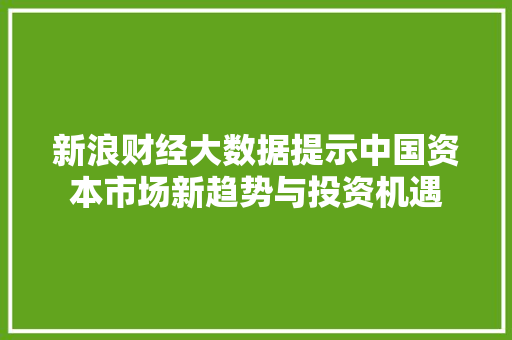 新浪财经大数据提示中国资本市场新趋势与投资机遇