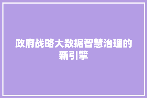 政府战略大数据智慧治理的新引擎