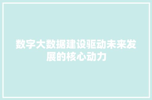 数字大数据建设驱动未来发展的核心动力