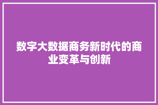 数字大数据商务新时代的商业变革与创新