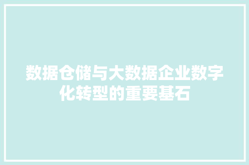 数据仓储与大数据企业数字化转型的重要基石