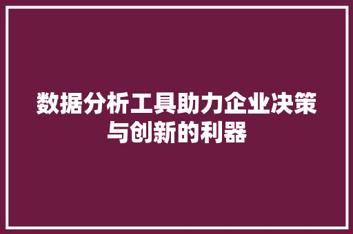 数据分析工具助力企业决策与创新的利器