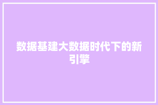 数据基建大数据时代下的新引擎