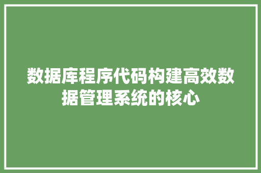 数据库程序代码构建高效数据管理系统的核心