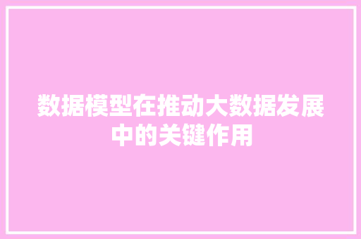 数据模型在推动大数据发展中的关键作用