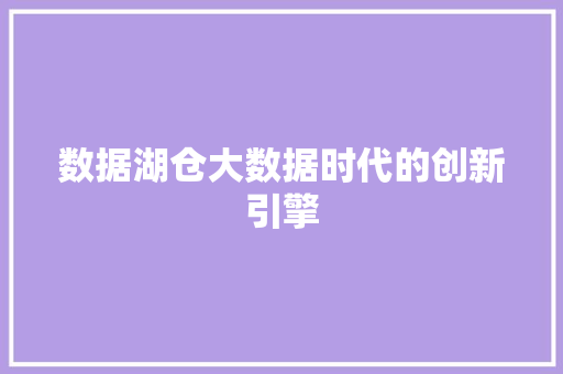 数据湖仓大数据时代的创新引擎